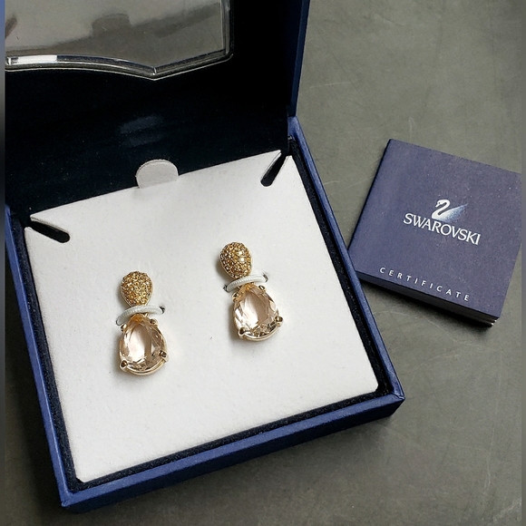 Swarvorski Pave Gold Dangling Earrings with Pink Crystal - Picture 2 of 9